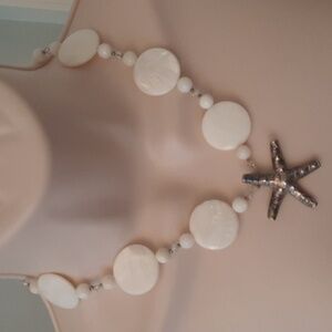 Handmade White Bead Crystal Starfish Necklace